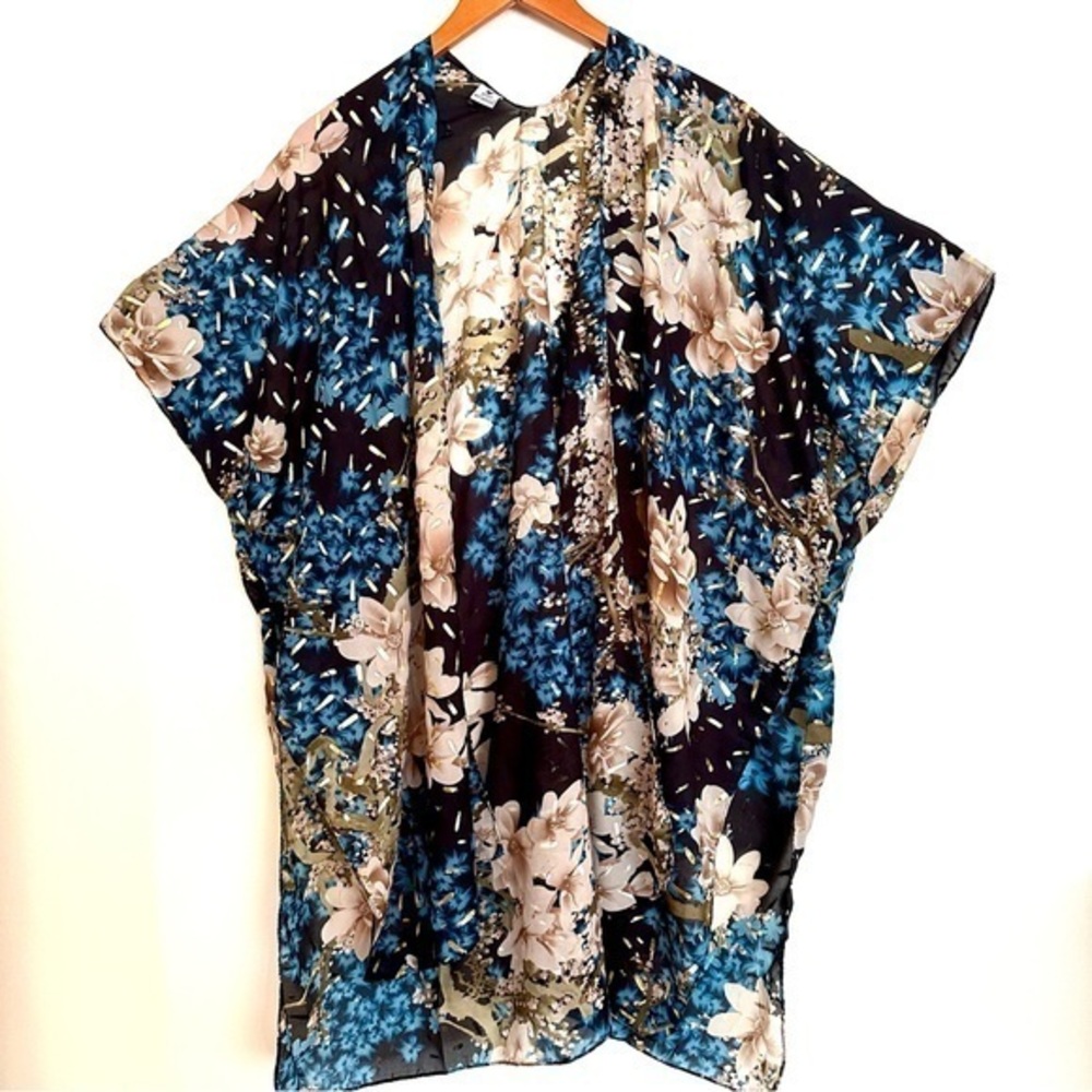 Jessica McClintock Sheer Floral Coverup Blouse Size One Size